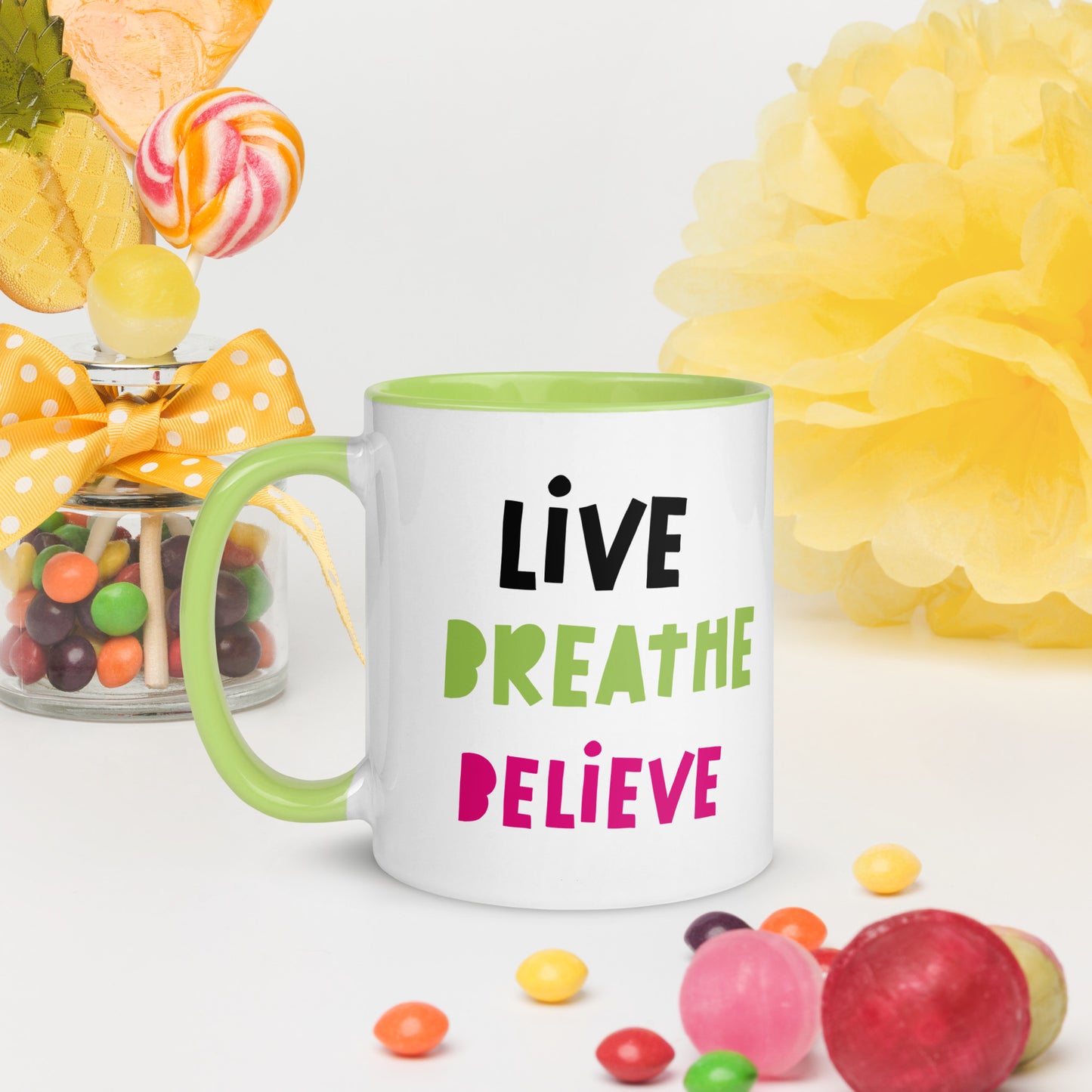 LIVE BREATHE BELIEVE Inspo Mug - 11 oz. (White/Green)